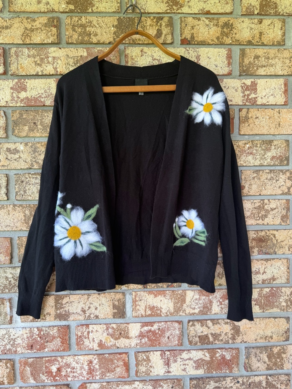 Aaeda Black Felt Spun Felted Floral Cardigan Women’s Size Small Excellent